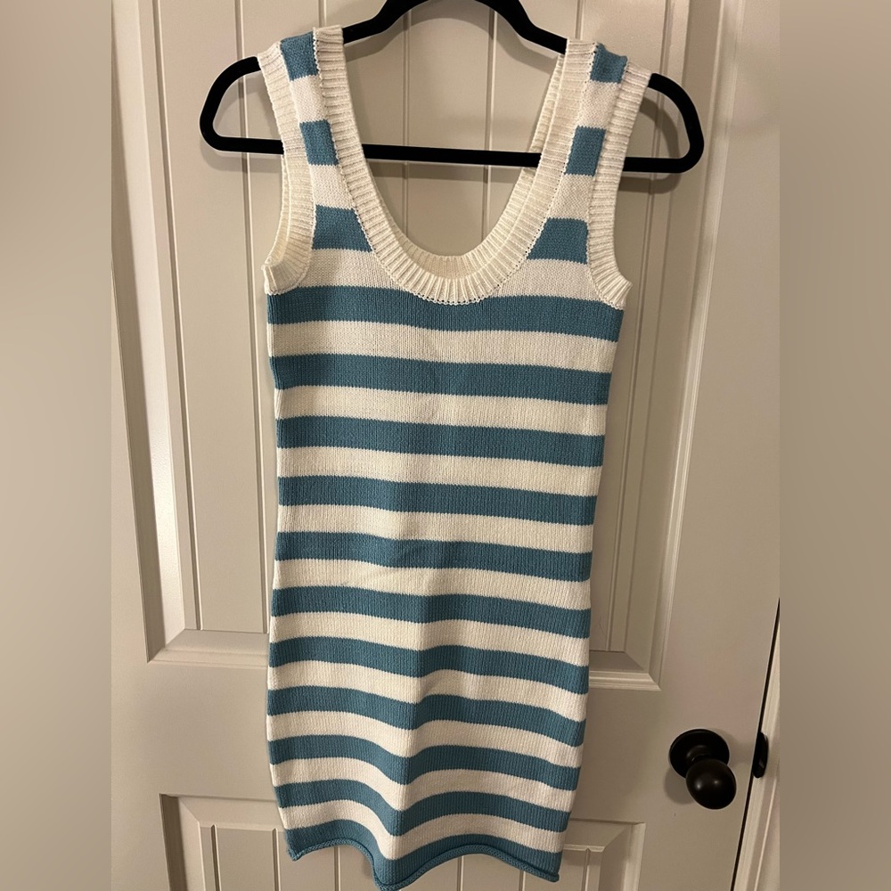 NWOT Olivaceous Blue and White Striped Knit dress size S